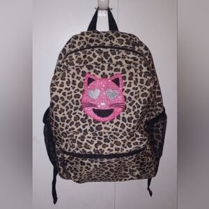 Children's Place Leopard Print Cat Face Sparkly Pink Backpack